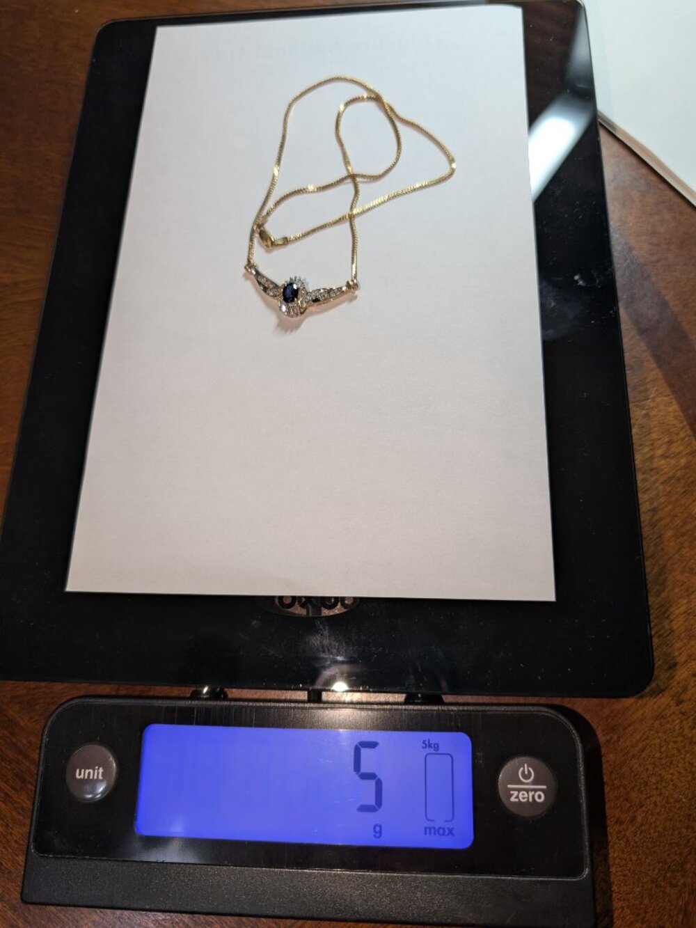 Natural Blue Sapphire & Diamond Necklace 10k Yellow Gold 17" necklace - Picture 3 of 6